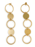 Brinco Pendente Círculos e Disco Dourado 18k