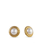 Brinco Pérola com Moldura Texturizada Dourado 18k