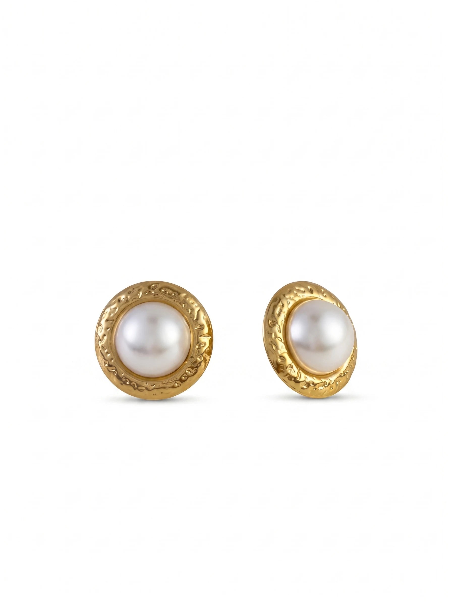 Brinco Pérola com Moldura Texturizada Dourado 18k