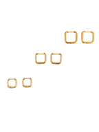Brinco Argola Quadrada Kit 3 Tamanhos Dourado 18k