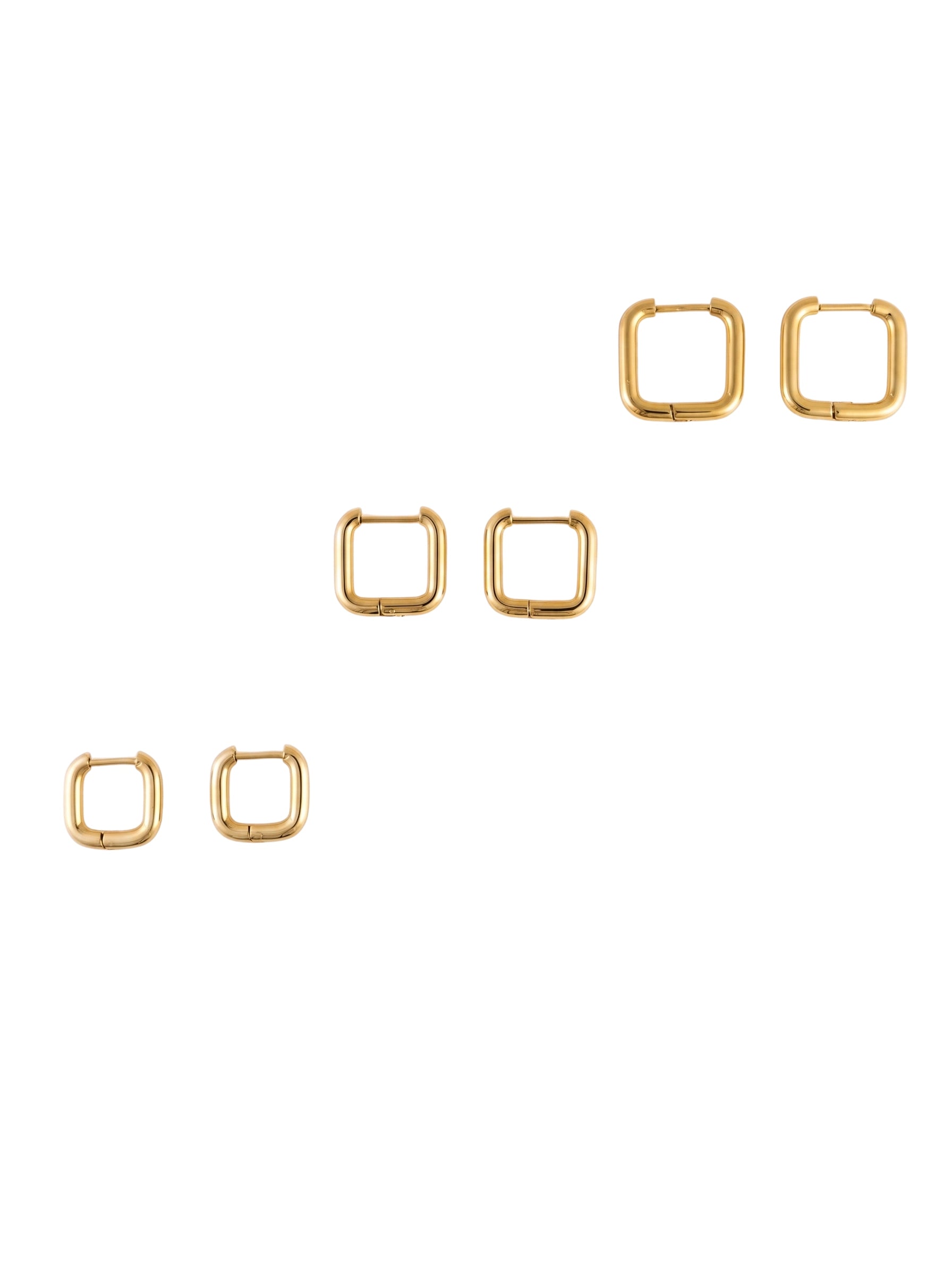 Brinco Argola Quadrada Kit 3 Tamanhos Dourado 18k