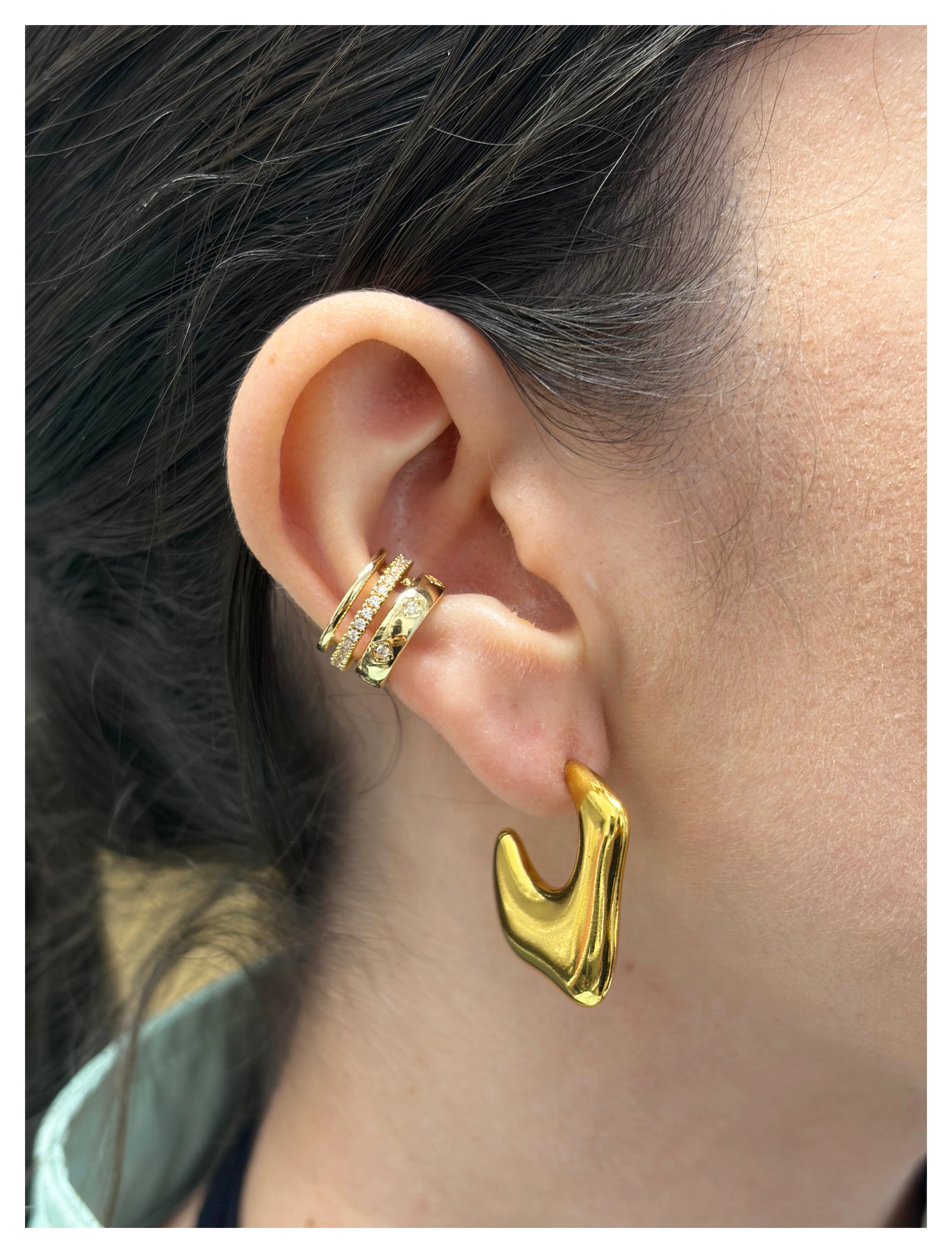 Brinco Argola Orgânica Irregular Dourado 18k
