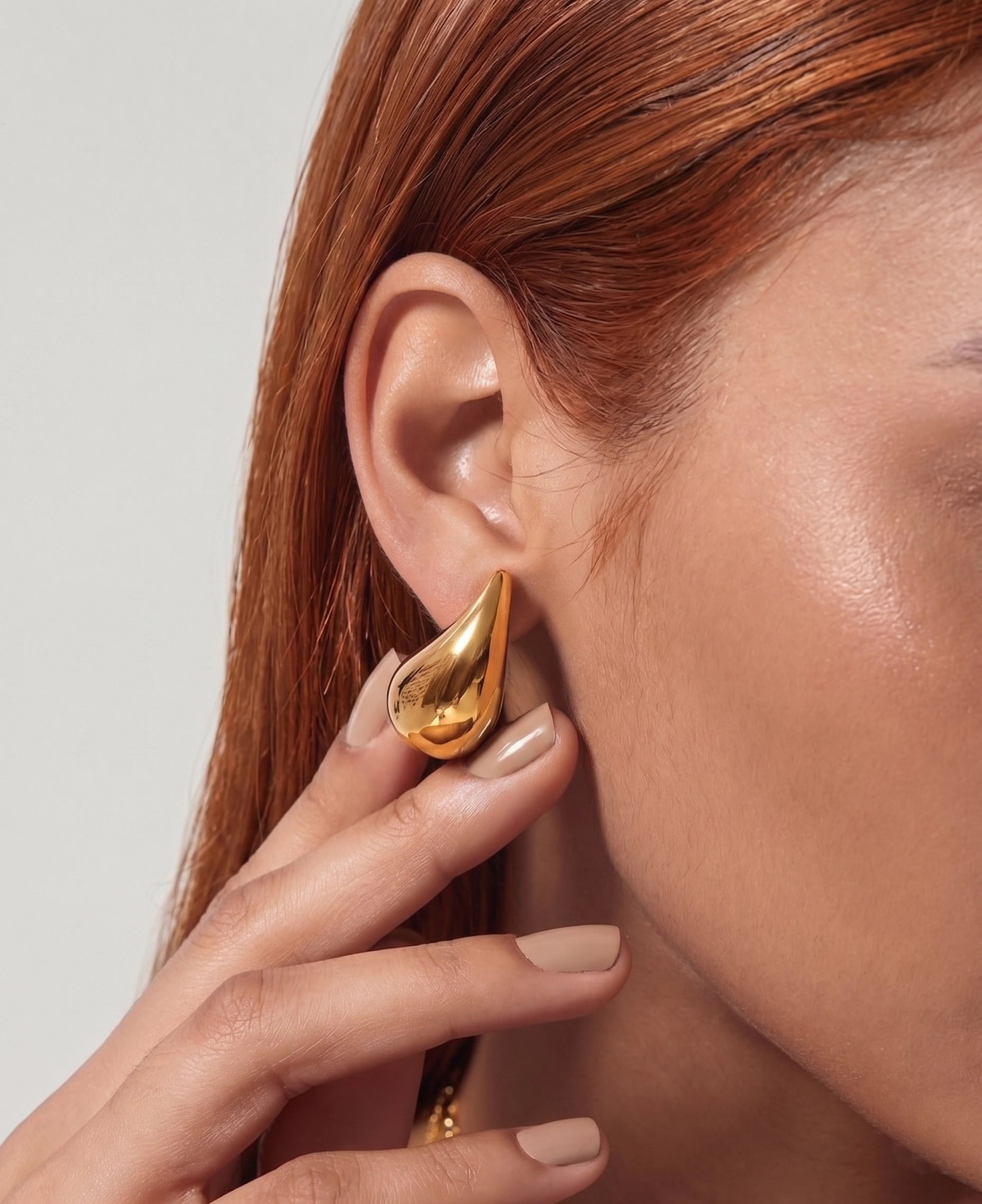 Brinco Gota Volumosa Dourado 18k