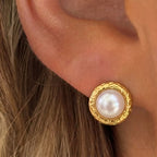 Brinco Pérola com Moldura Texturizada Dourado 18k